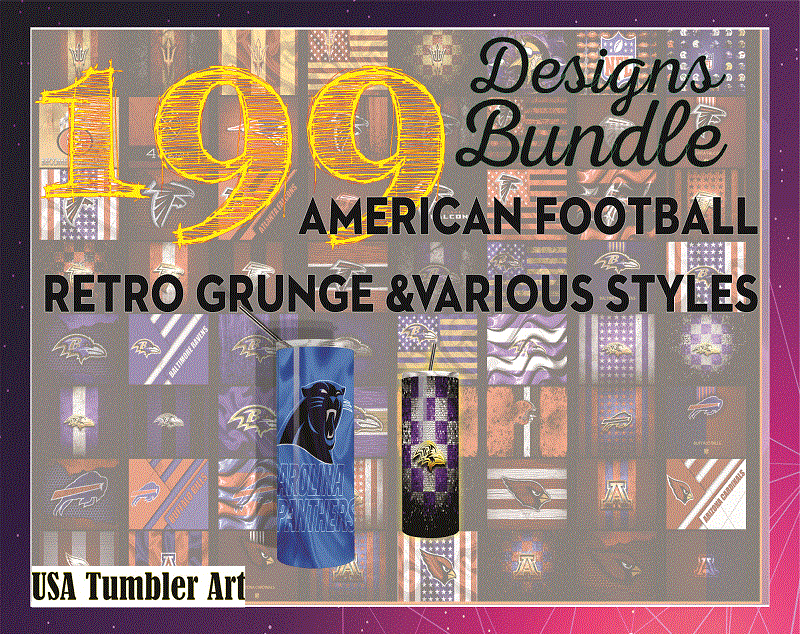 Combo 199 American Football Retro Grunge & Various Styles, 20oz Skinny Straight,Template for Sublimation,Full Tumbler, PNG Digital Download 1014533239