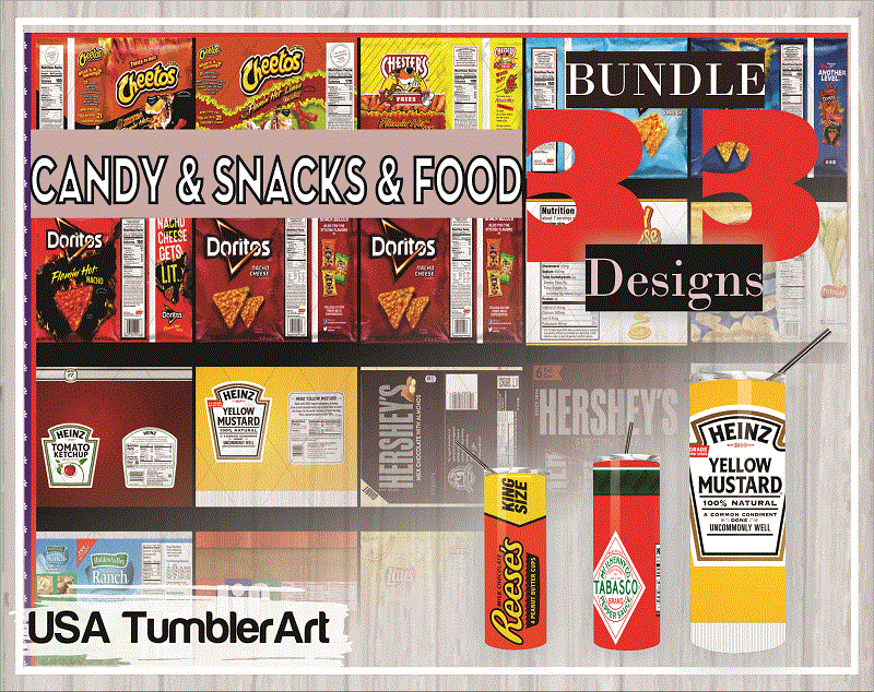 Combo 33 Candy & Snacks & Food Various Designs Tumber, 20oz Skinny Straight,Template for Sublimation,Full Tumbler, PNG Digital Download 1014533239