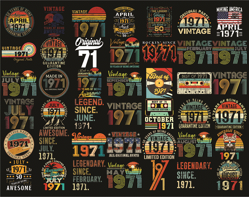 Bundle 300 Vintage Retro 1971 Birthday, 50th Birthday Gift PNG, Files For Shirt, Print To Cut Files Combo, PNG Bundles, Digital Download 1013056948