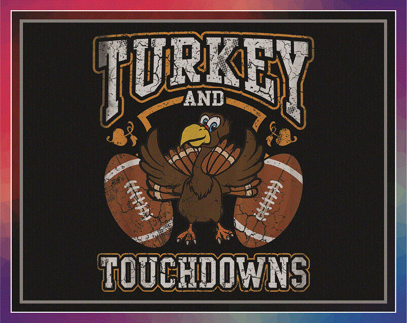 Turkey with football feathers, thanksgiving design file, sublimation,  instant download