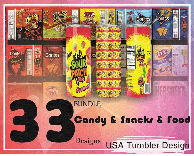 Combo 33 Candy & Snacks & Food Various Designs Tumber, 20oz Skinny Straight,Template for Sublimation,Full Tumbler, PNG Digital Download 1014533239