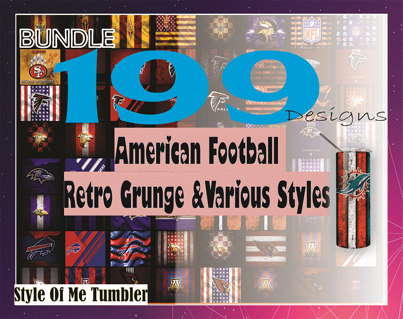 Combo 199 American Football Retro Grunge & Various Styles, 20oz Skinny Straight,Template for Sublimation,Full Tumbler, PNG Digital Download 1014533239