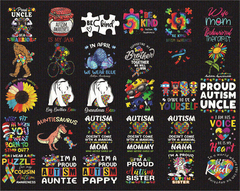 Bundle 195 AUTISM Awareness PNG, Peace love autism, April We Wear Blue Autism, Ribbon Autism Awareness, Mama bear autism Mom, Be kind autism 989921344