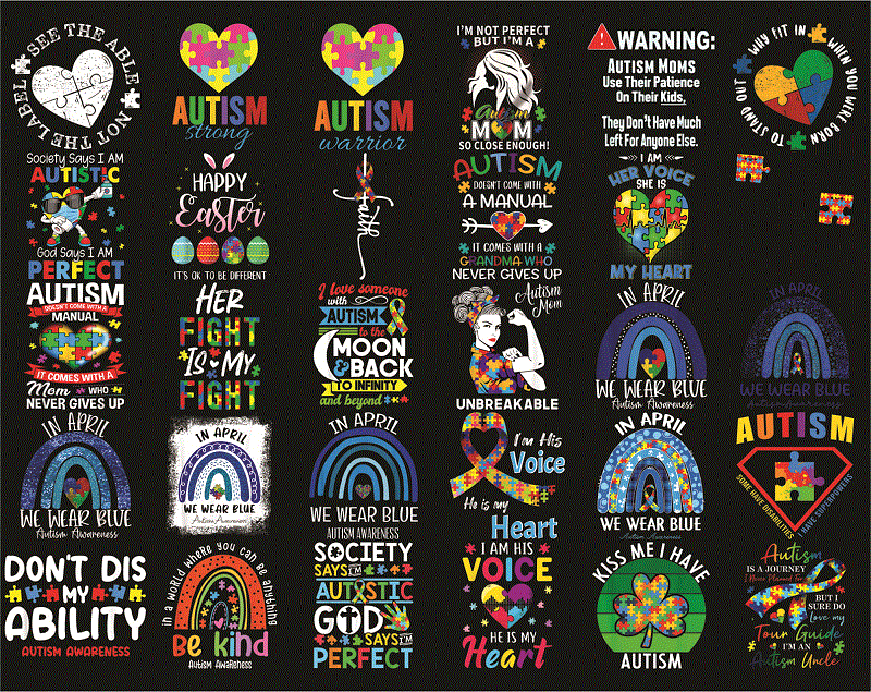 Bundle 195 AUTISM Awareness PNG, Peace love autism, April We Wear Blue Autism, Ribbon Autism Awareness, Mama bear autism Mom, Be kind autism 989921344