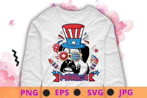 Boxer dog merica 4th of july american flag patriotic gifts tee shirt design svg