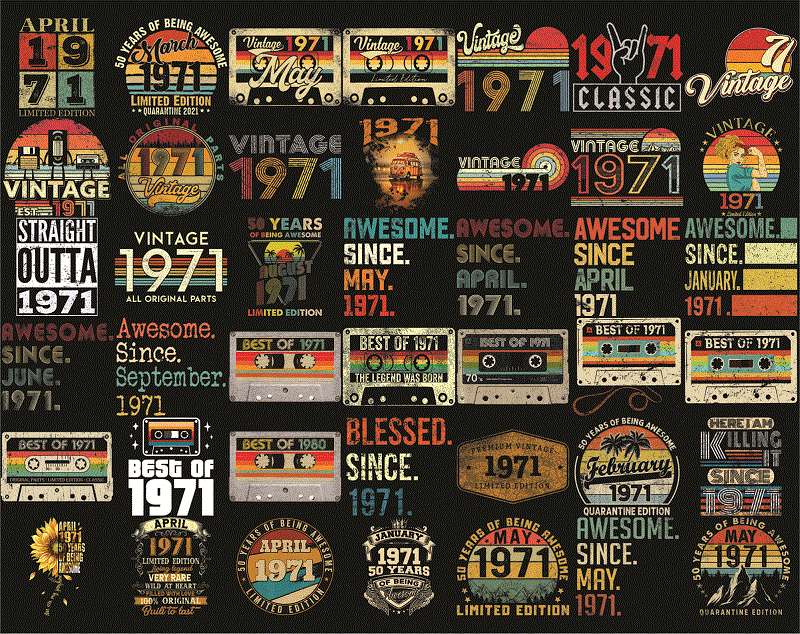 Bundle 300 Vintage Retro 1971 Birthday, 50th Birthday Gift PNG, Files For Shirt, Print To Cut Files Combo, PNG Bundles, Digital Download 1013056948