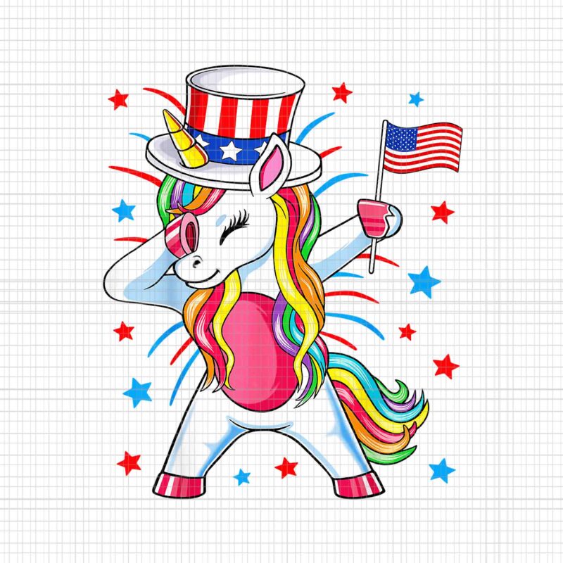 Dabbing Unicorn 4th of July American Flag Png, Unicorn 4th of July Png, Unicorn Flag US Png, Unicorn Dabbing Png