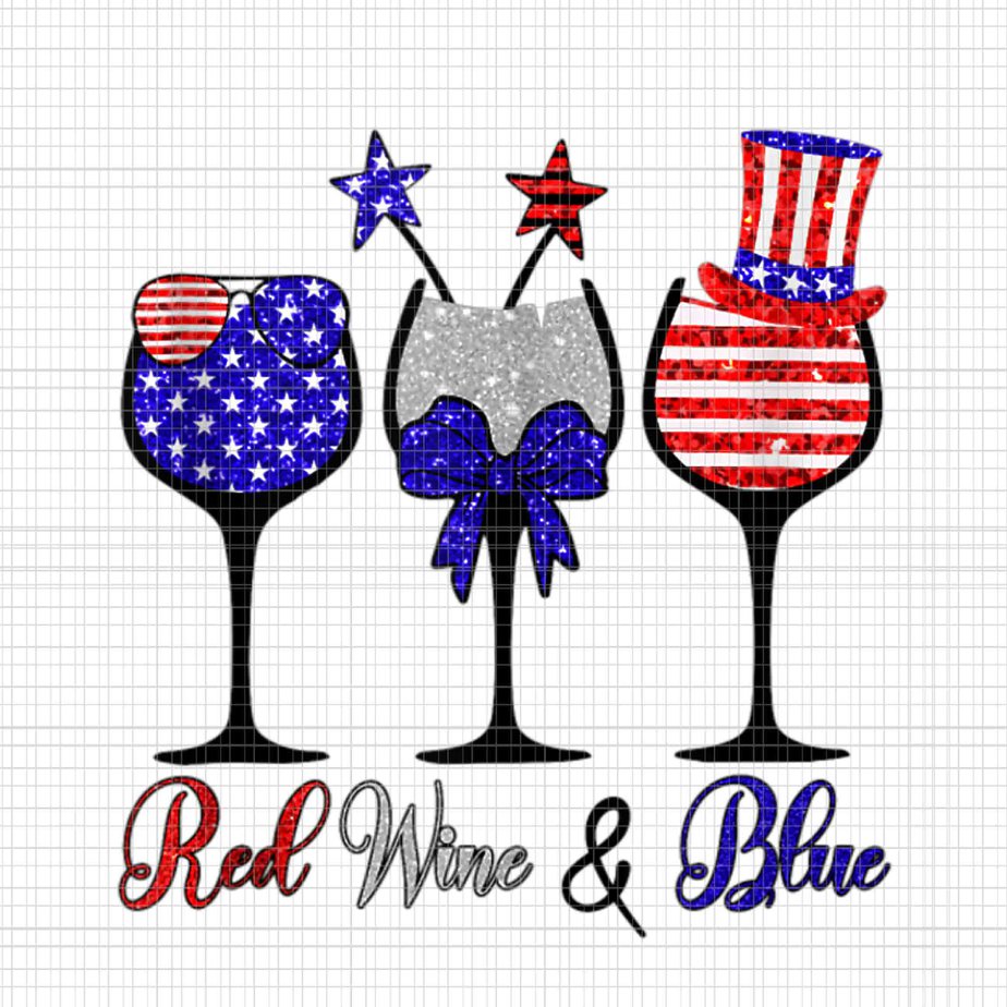 Red Wine & Blue 4th Of July Png, Wine Red White Blue Wine Glasses Png ...