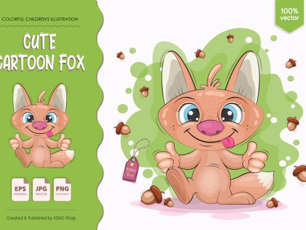 Cute cartoon fox. clipart. t shirt vector file