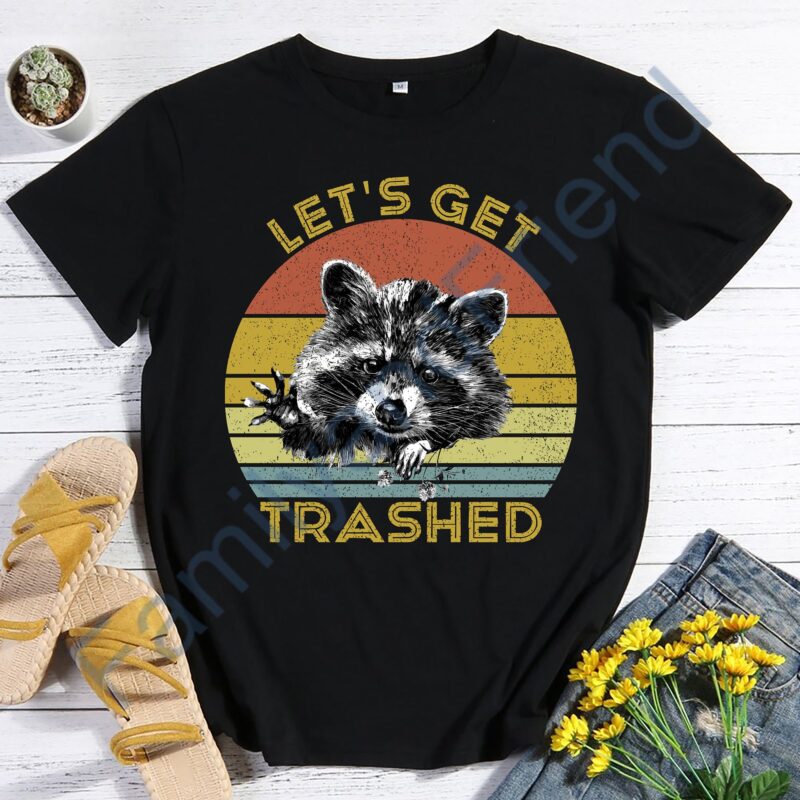RD Vintage Let’s Get Trashed Funny Raccoon Lovers Retro Sunset T-Shirt ...