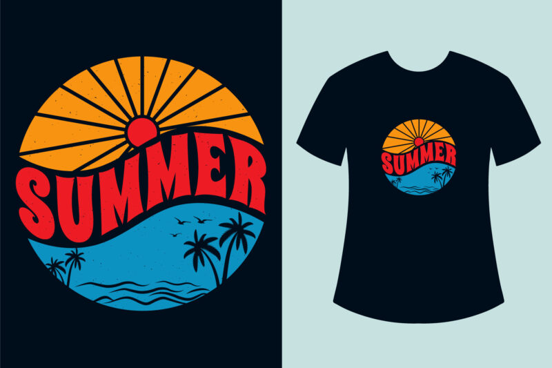 Retro Vintage Summer Beach T-shirt Design Vector Illustration