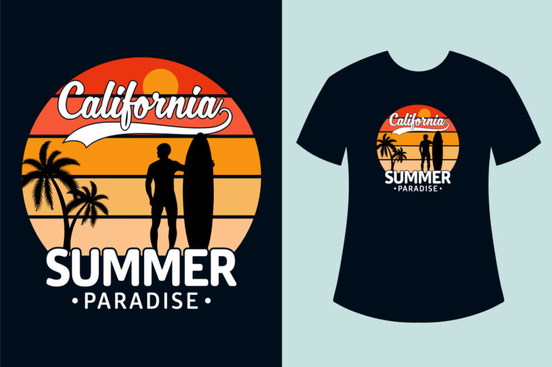 Retro Vintage Summer Beach T-shirt Design Vector Illustration