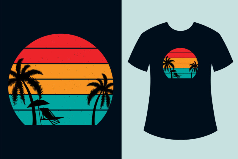 Retro Sunset Summer T Shirt Design bundle, Summer Retro Sunset T Shirt Design Bundle