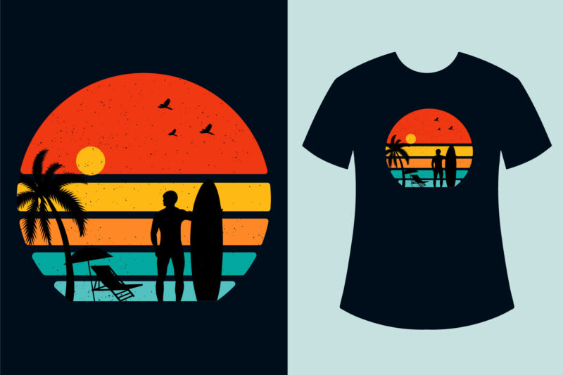 Retro Sunset Summer T Shirt Design bundle, Summer Retro Sunset T Shirt Design Bundle