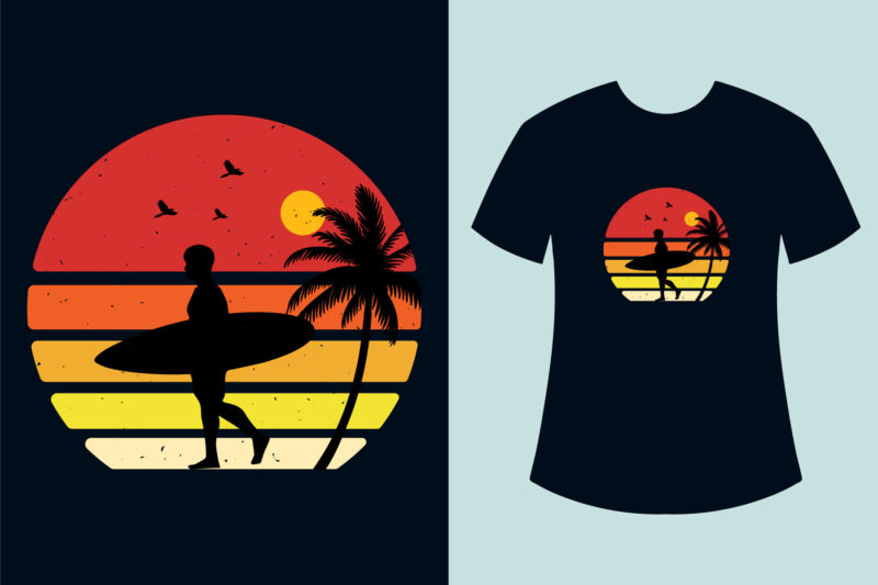 Retro Sunset Summer T Shirt Design bundle, Summer Retro Sunset T Shirt Design Bundle