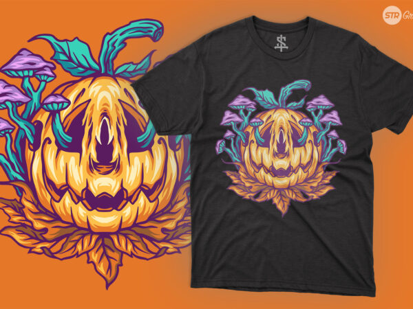 Halloween pumpkin with mushroom – illustration graphic t shirt