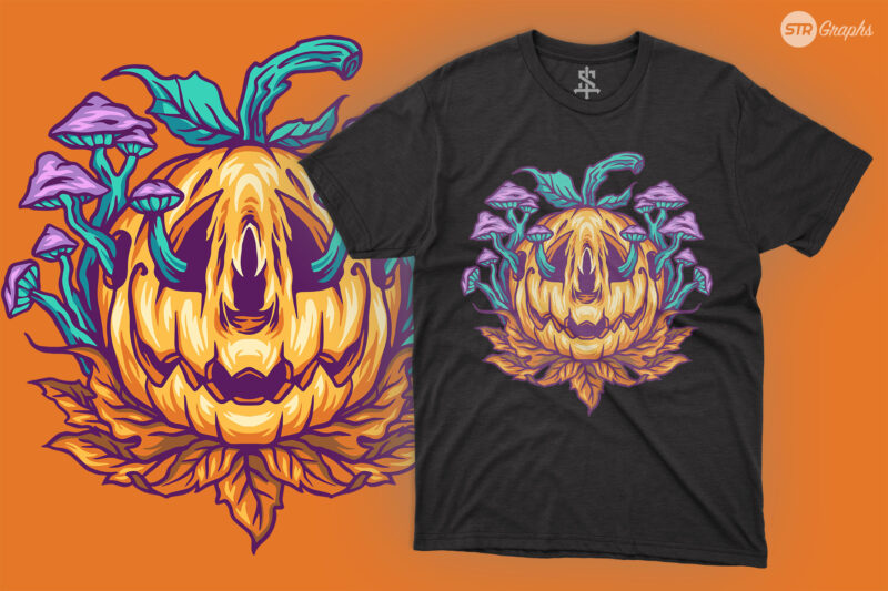 Halloween Pumpkin With Mushroom – Illustration