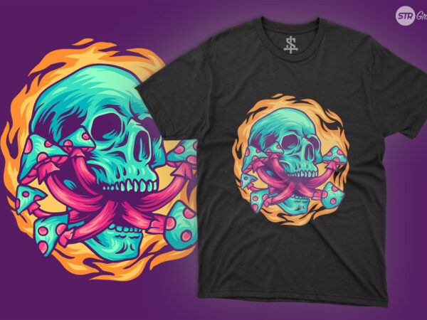 Mushrooms skull – illustration t shirt designs for sale