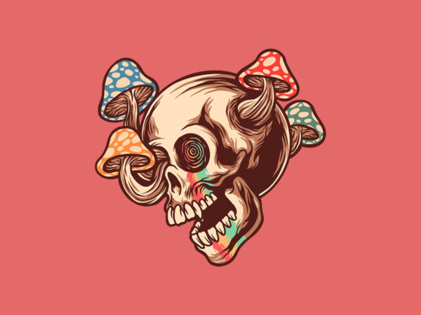 Mad mushroom skull t shirt designs for sale