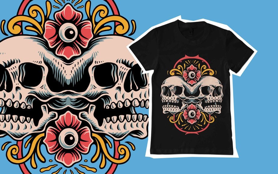 Twin skull and rose tshirt template - Buy t-shirt designs