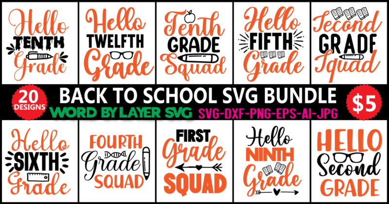 Back To School SVG Bundle, Teacher Svg, 100th days of school, Graduation Cap, Book, Kids Silhouette Png Eps Dxf Vinyl Decal Digital Cut File,Back To School SVG Bundle, Teacher Svg,