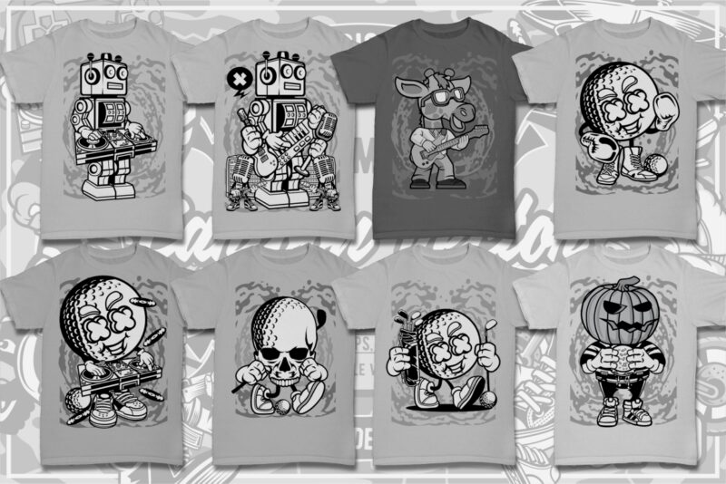 t-shirt vector 100 Cartoon Tshirt Designs Bundle #10