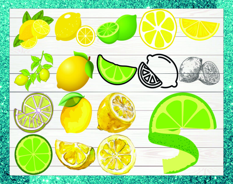 Lemons & Limes Bundle Summer drink png clipart bundle plus 1 free png file