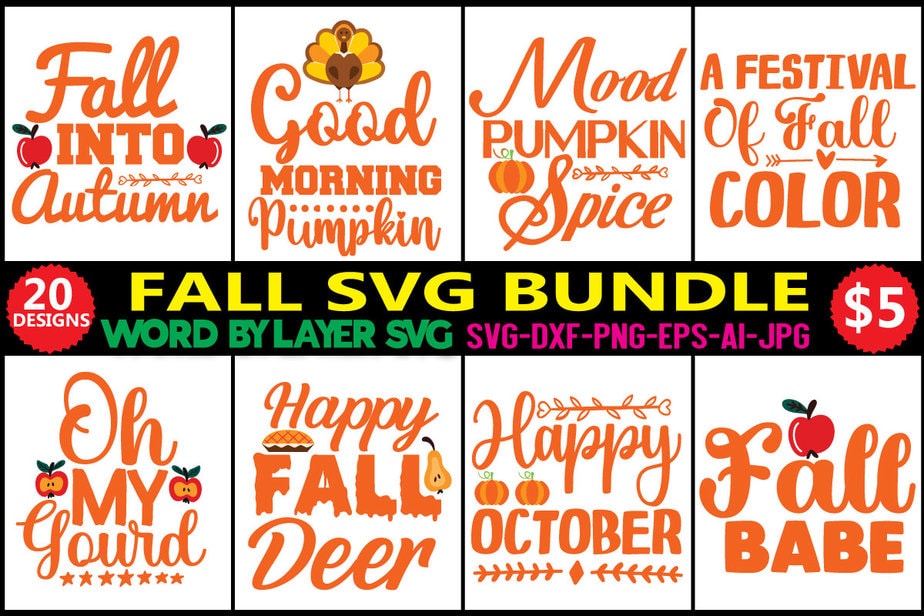 Fall Svg Bundle 20 T-shirt Design Dxf, Png Jpeg, Fall Farmhouse Autumn 