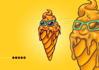 Funky ice cream melted with sunglasses illustrations