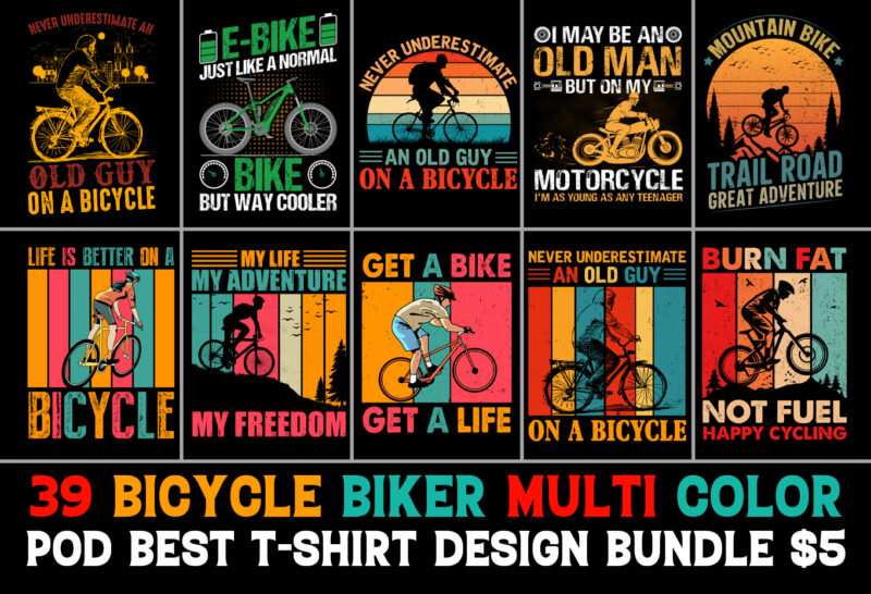 Bicycle Biker T-Shirt Design Bundle