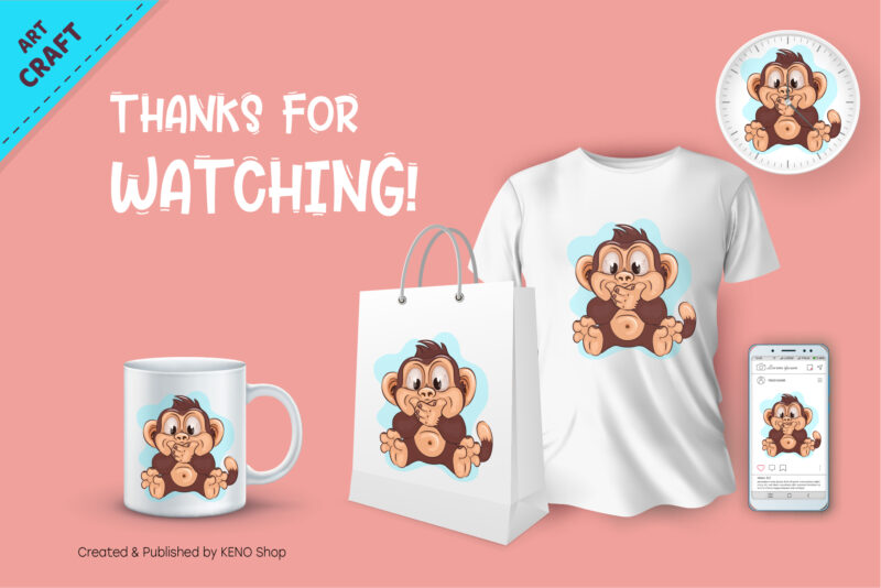 Cartoon Silent Monkey. Crafting, Sublimation.