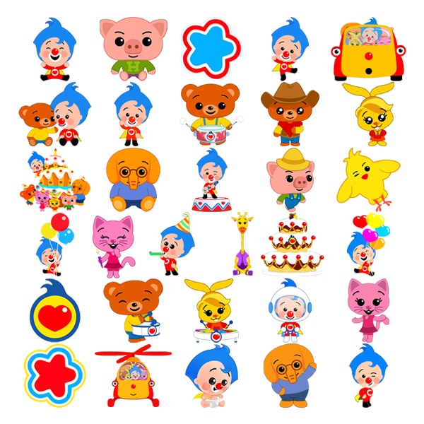 Plim Plim the clown and Friends, images PNG, clipart, Transparent Background, + 3 digital paper Instant Download PNG