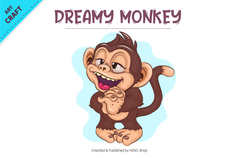 Dreamy Cartoon Monkey. Crafting, Sublimation.