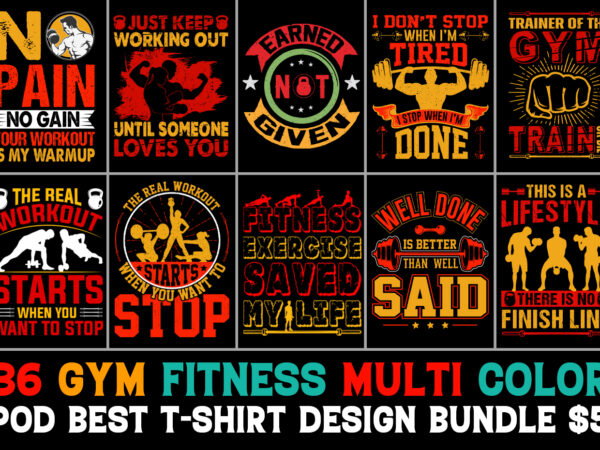 Gym fitness t-shirt design bundle