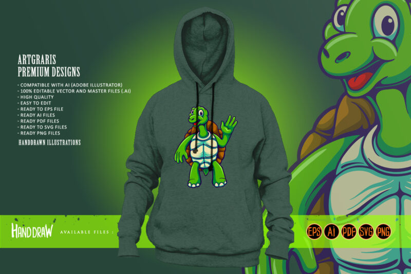 Funny sea turtle cartoon mascot illustrations