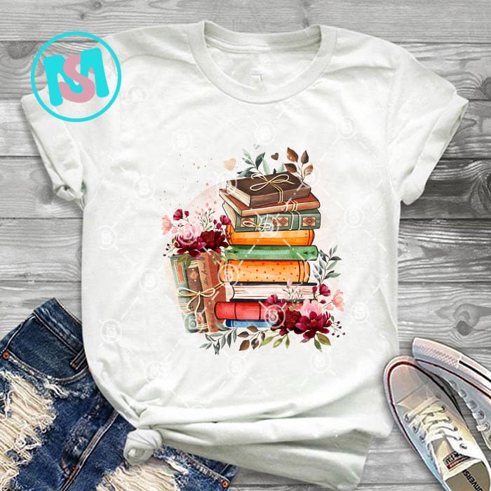 Books Lover Bundle PNG file, Love to Read PNG, Library PNG, Flower ...