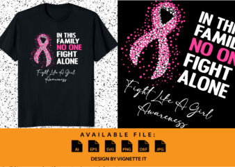Fight like a girl In this family no one fight alone fight like a girl awareness, cancer awareness Shirt print template, vector clipart ribbon
