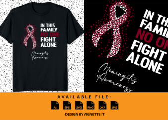 In this family no one fight alone meningitis awareness, cancer awareness Shirt print template, vector clipart burgundy ribbon