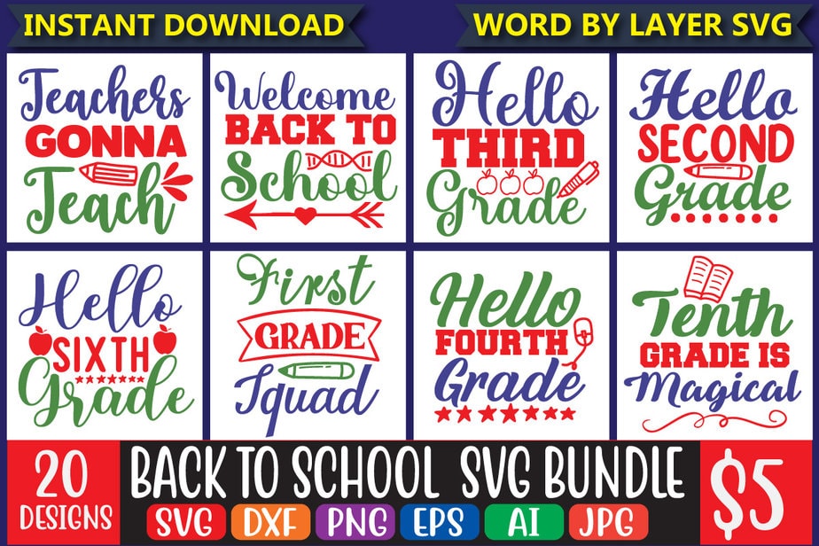 Back To School SVG Bundle, 20 SVG T-Shirt design,Teacher Svg, 100th ...