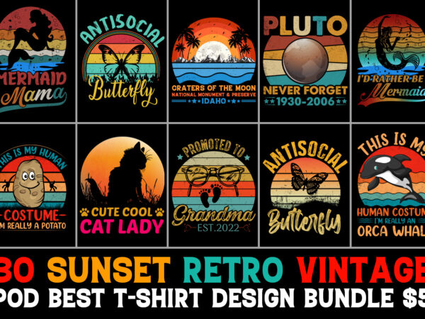 Retro sunset t-shirt design bundle