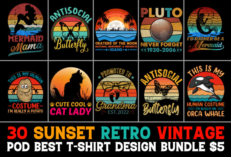 Retro Sunset T-Shirt Design Bundle