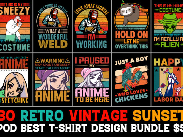 Retro vintage sunset t-shirt design bundle