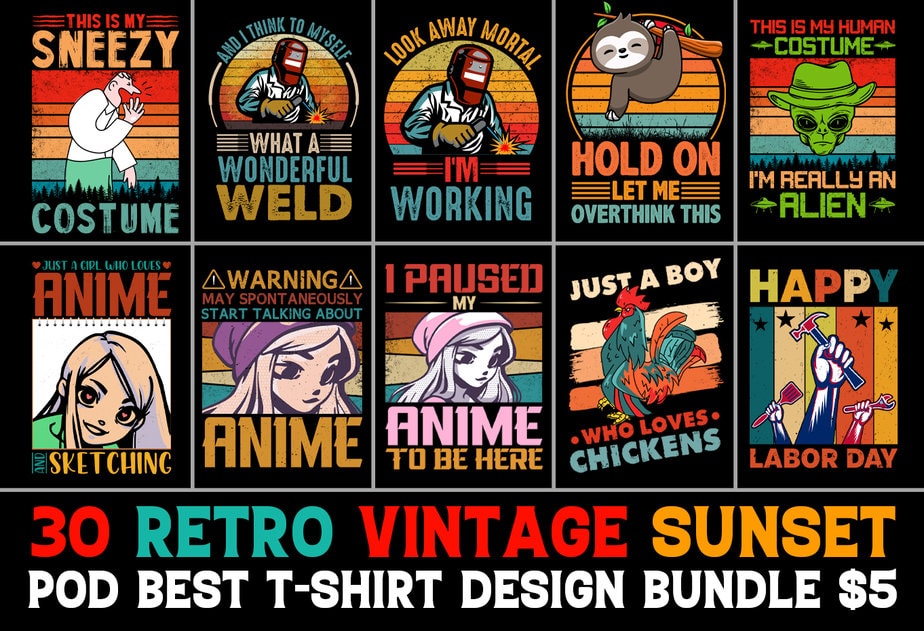 Retro Vintage Sunset T-Shirt Design POD