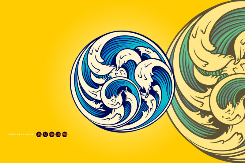 Summer tropical beach wave swirls illustrations