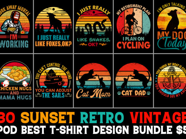 Sunset retro t-shirt design bundle