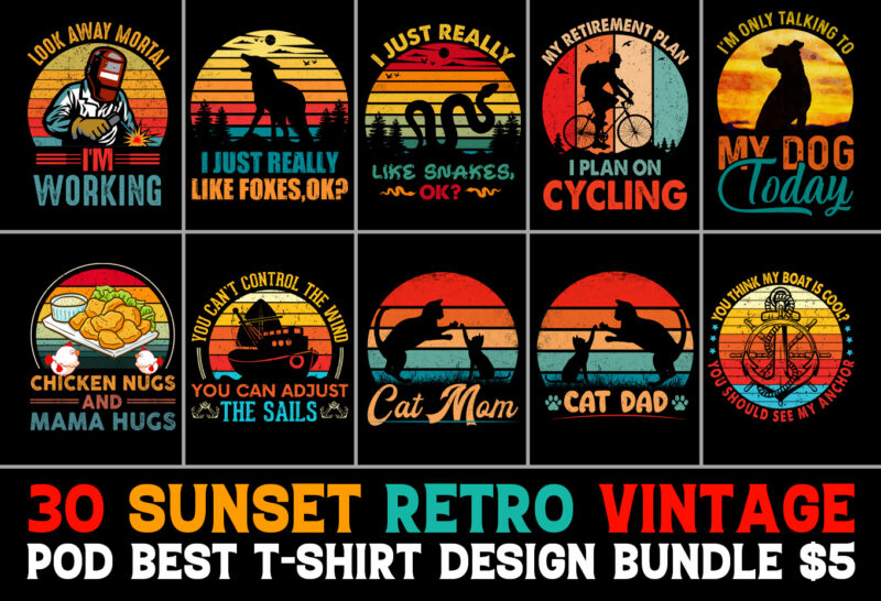 Sunset Retro T-Shirt Design Bundle