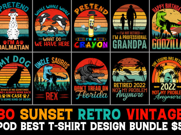 Sunset retro vintage t-shirt design bundle