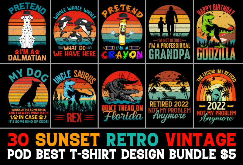 Sunset Retro Vintage T-Shirt Design Bundle