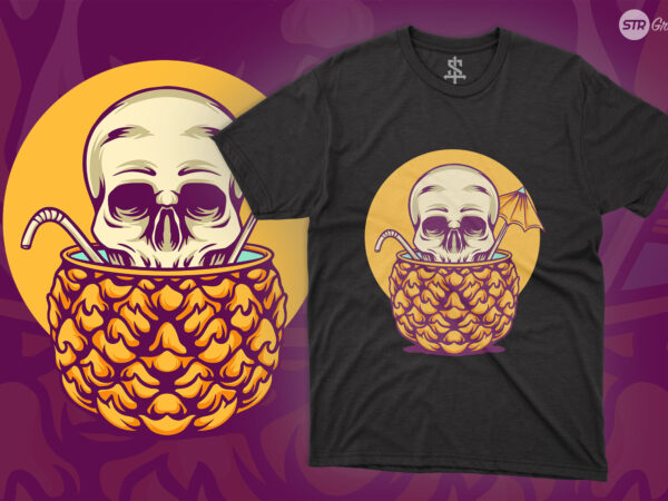 Skull pineapple juice – illustration t shirt template vector