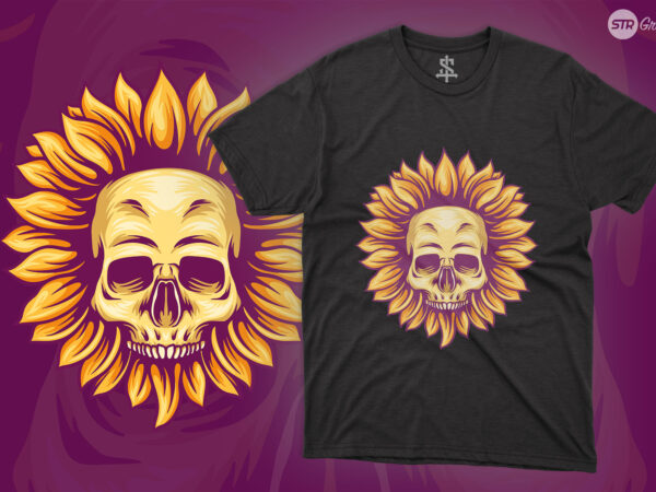 Skull sun flower – illustration t shirt template vector